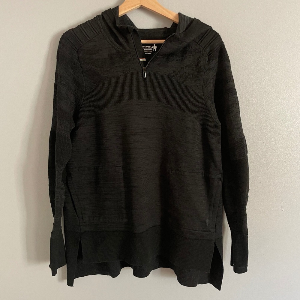Smartwool Intraknit Merino Wool Hoodie Womens XL Black Gorpcore 1/4 Zip